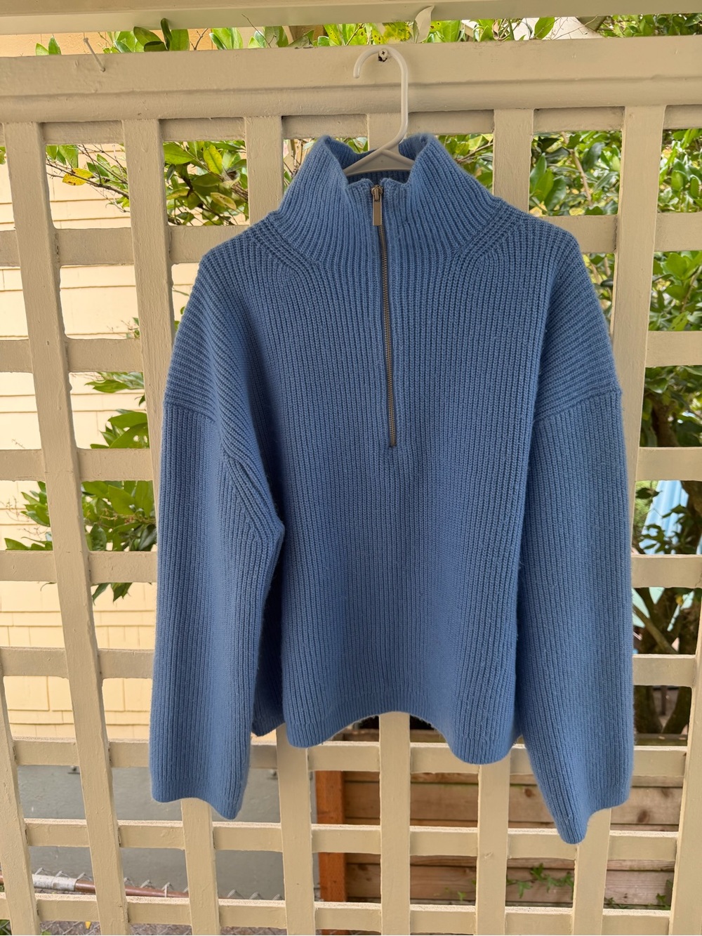 H&M Blue Ribbed Half-Zip Funnel Neck Sweater